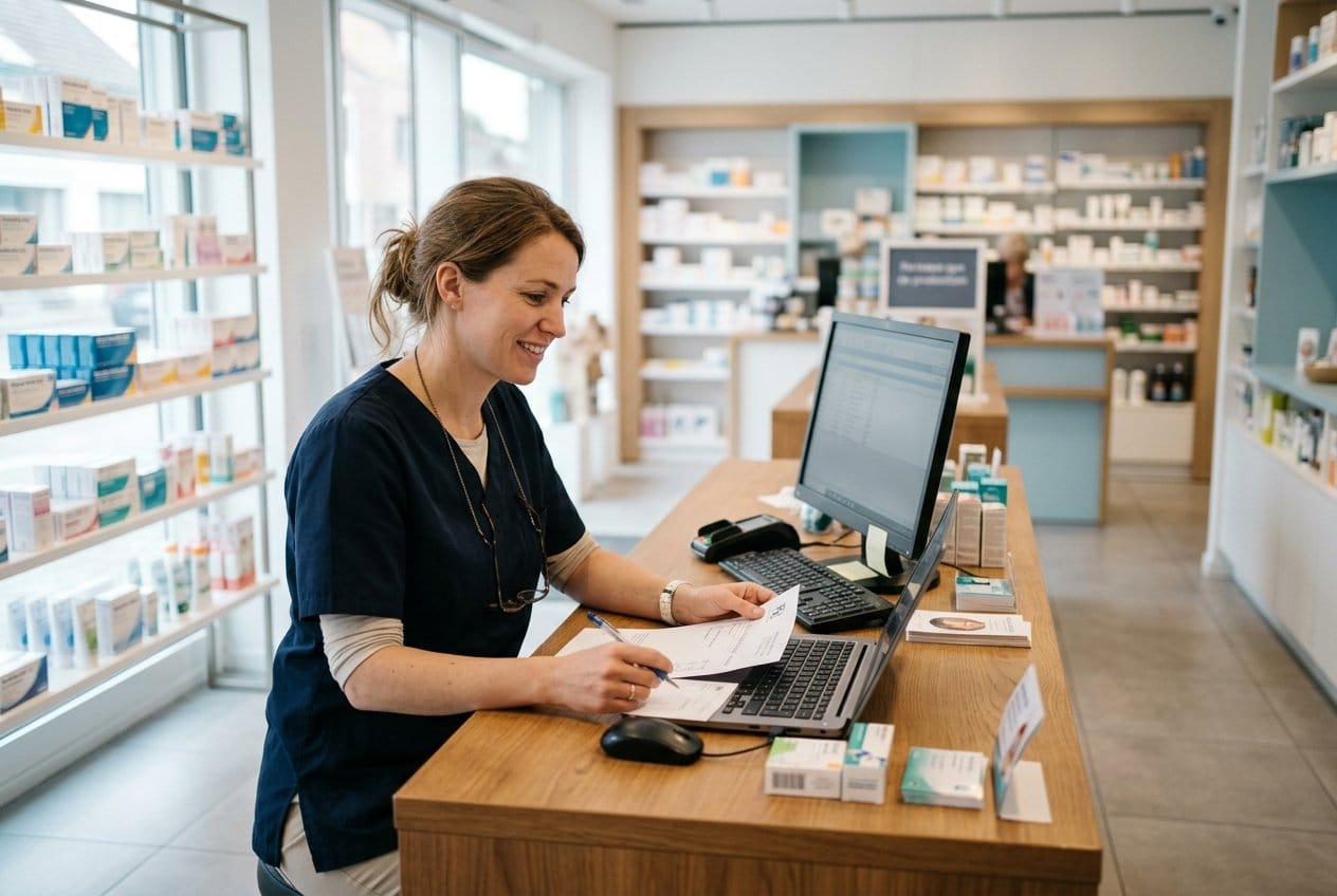 Apotheker achter de toonbank van een apotheek