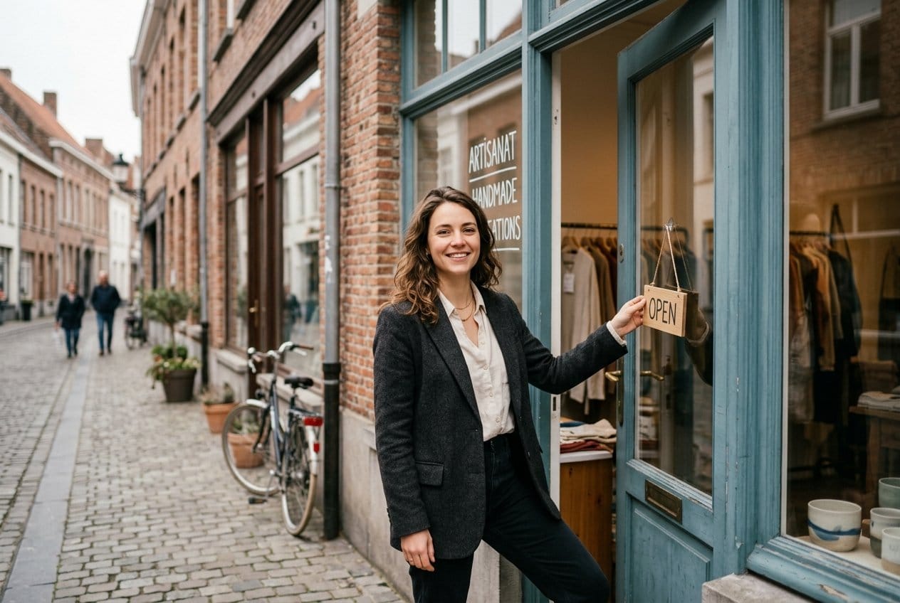Jonge ondernemer opent de deur van haar nieuwe zaak