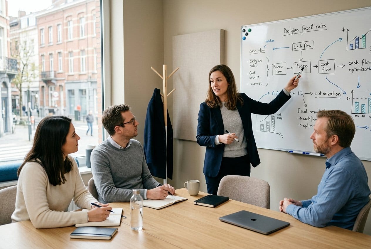 Management consultant licht een schema toe aan een team