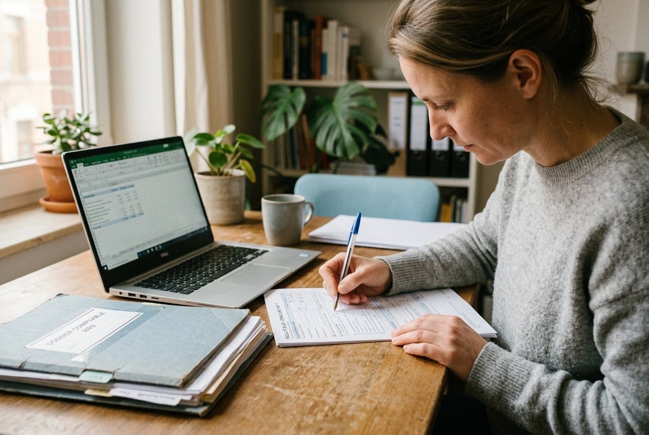 Belastingformulier invullen aan een bureau thuis