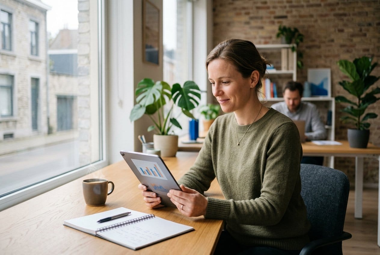 Rapportering 1 Tablet met grafieken en rapportering op een bureau