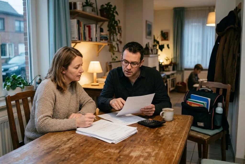 Gezin bekijkt documenten aan de keukentafel na de Septemberverklaring 2026
